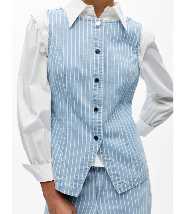Object Dames denim waistcoat in lichtblauw met verticale strepen en normale pasvorm