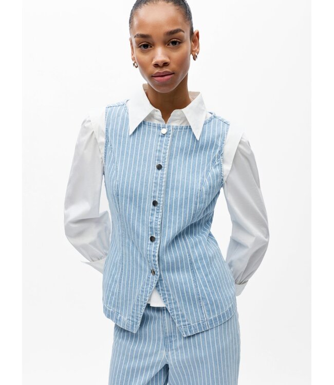 Object Dames denim waistcoat in lichtblauw met verticale strepen en normale pasvorm