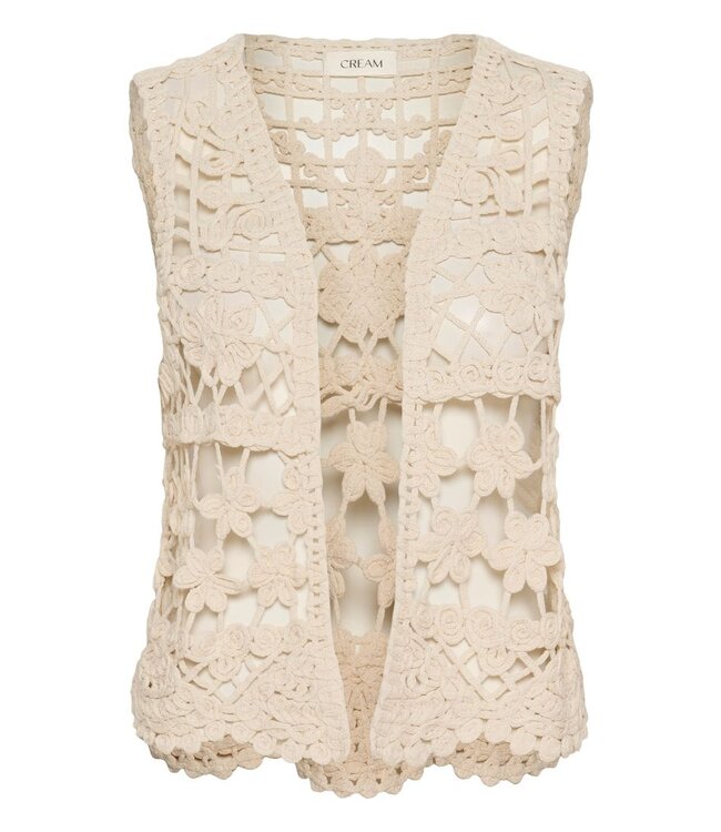 CREAM CRLotu Vest Perfectly Pale - Dames crochet vest met strik