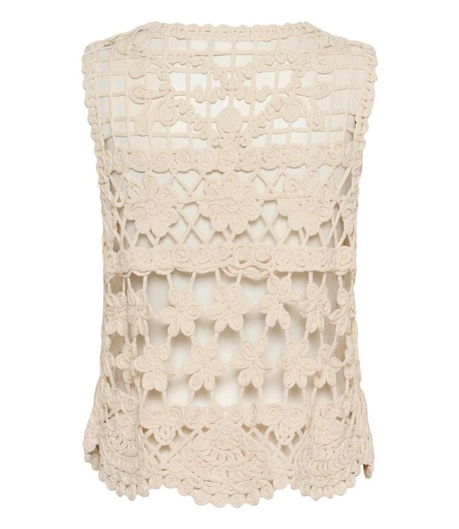 CREAM CRLotu Vest Perfectly Pale - Dames crochet vest met strik