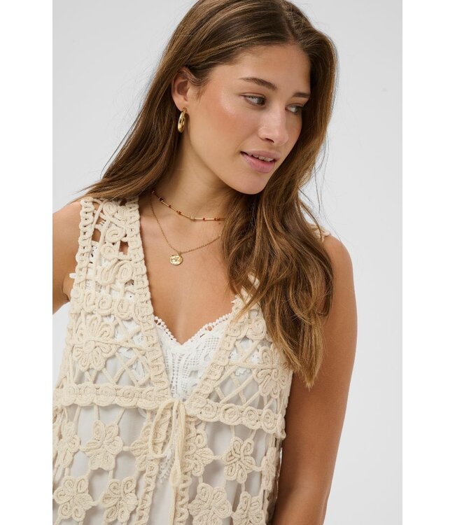 CREAM CRLotu Vest Perfectly Pale - Dames crochet vest met strik