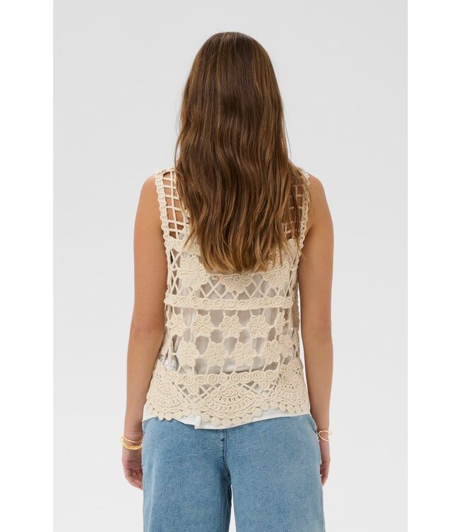 CREAM CRLotu Vest Perfectly Pale - Dames crochet vest met strik