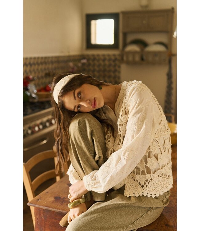 CREAM CRLotu Vest Perfectly Pale - Dames crochet vest met strik