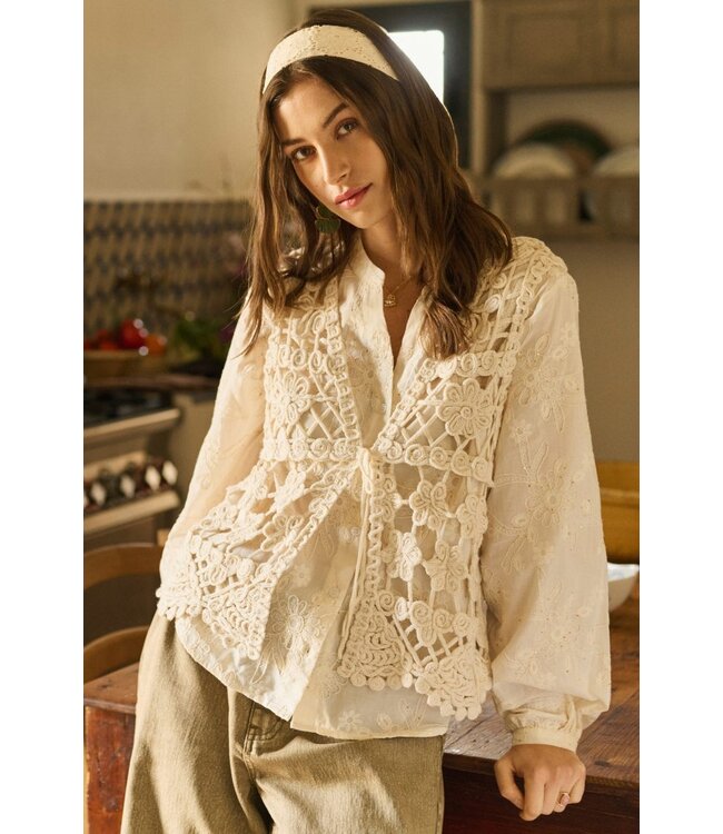 CREAM CRLotu Vest Perfectly Pale - Dames crochet vest met strik