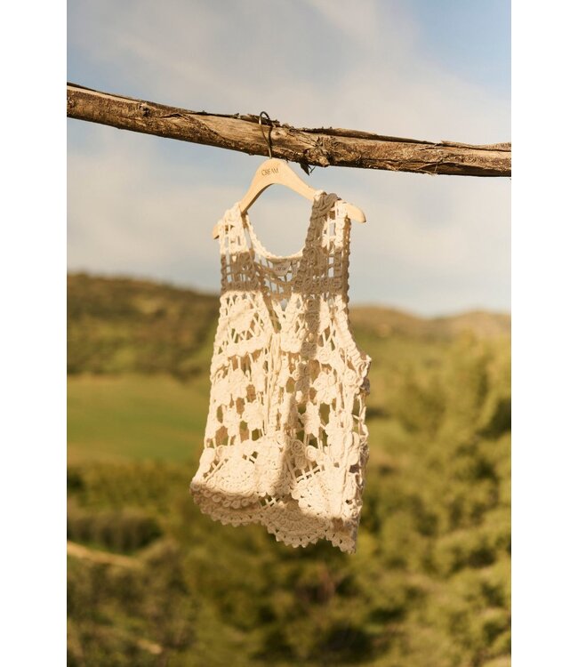 CREAM CRLotu Vest Perfectly Pale - Dames crochet vest met strik