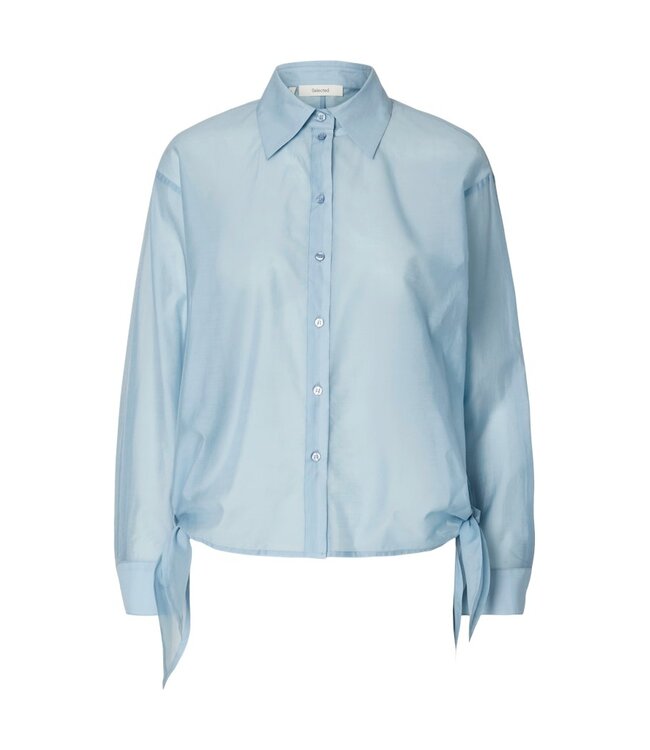 Selected Femme SLFIRIS Relaxed Tie Detail Shirt Dusty Blue – Dames blouse