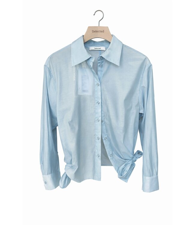 Selected Femme SLFIRIS Relaxed Tie Detail Shirt Dusty Blue – Dames blouse