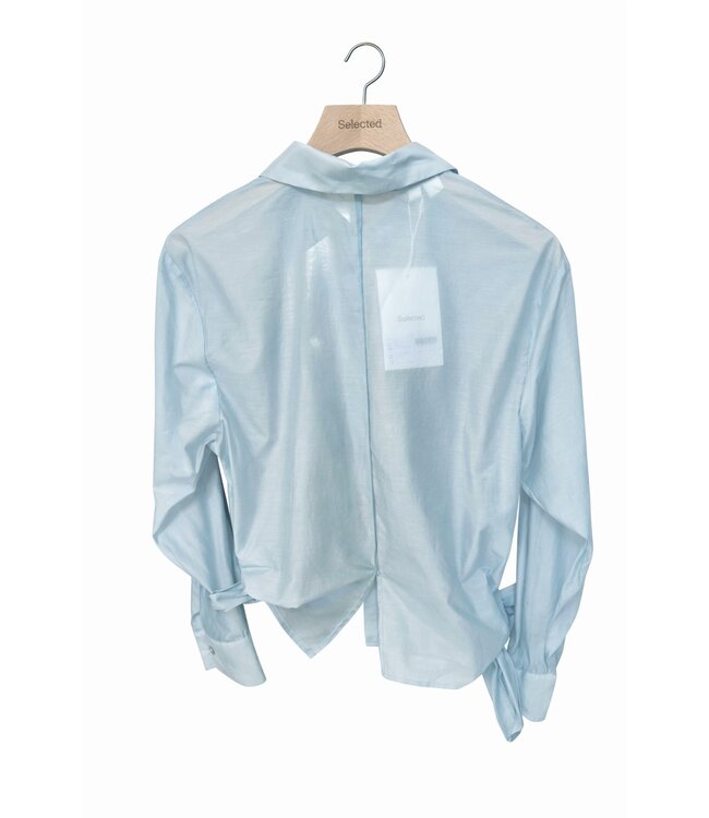 Selected Femme SLFIRIS Relaxed Tie Detail Shirt Dusty Blue – Dames blouse