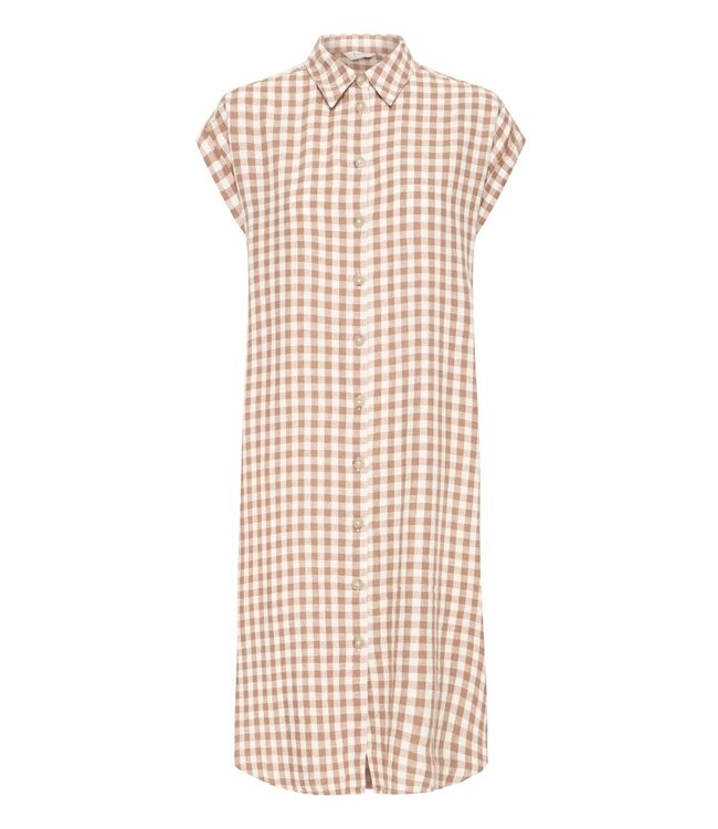 b.young BYFALAKKA dames jurk met ruitjesprint Woodsmoke Check luchtige midi shirt dress