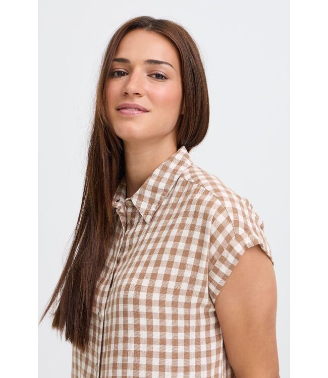 b.young BYFALAKKA dames jurk met ruitjesprint Woodsmoke Check luchtige midi shirt dress