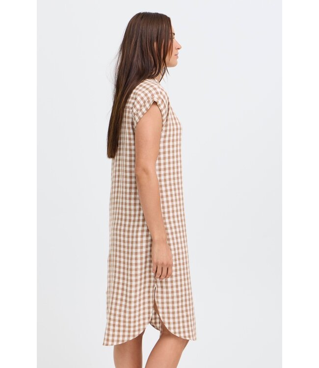 b.young BYFALAKKA dames jurk met ruitjesprint Woodsmoke Check luchtige midi shirt dress