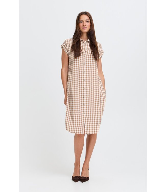 b.young BYFALAKKA dames jurk met ruitjesprint Woodsmoke Check luchtige midi shirt dress