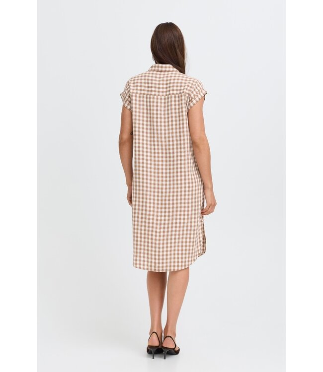 b.young BYFALAKKA dames jurk met ruitjesprint Woodsmoke Check luchtige midi shirt dress