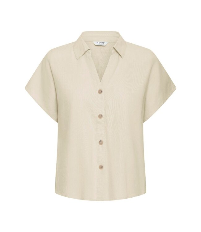 b.young BYFALAKKA dames blouse Rainy Day Melange linnenmix top met V-hals en korte mouwen
