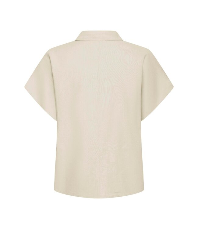 b.young BYFALAKKA dames blouse Rainy Day Melange linnenmix top met V-hals en korte mouwen