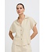 b.young BYFALAKKA dames blouse Rainy Day Melange linnenmix top met V-hals en korte mouwen