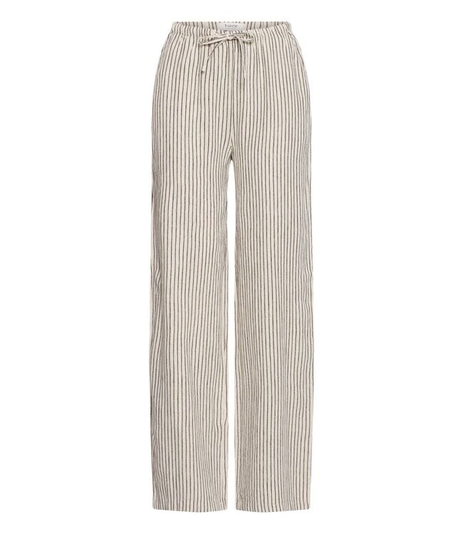 b.young BYFALAKKA dames broek Rainy Day Stripe linnenmix wide leg met elastische taille
