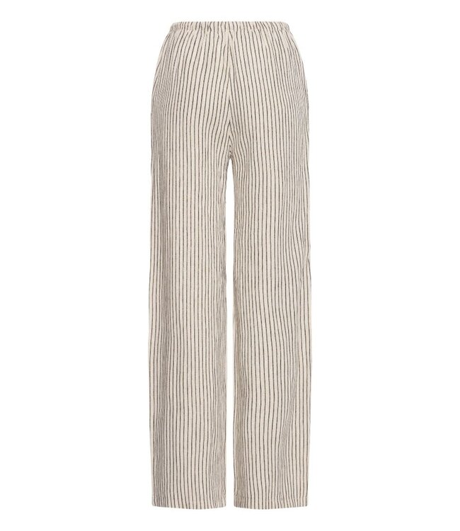 b.young BYFALAKKA dames broek Rainy Day Stripe linnenmix wide leg met elastische taille