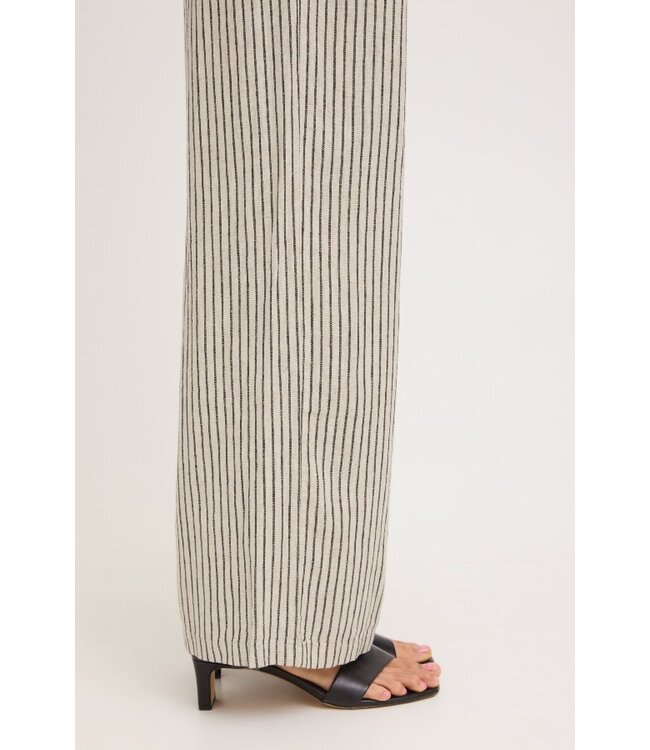 b.young BYFALAKKA dames broek Rainy Day Stripe linnenmix wide leg met elastische taille