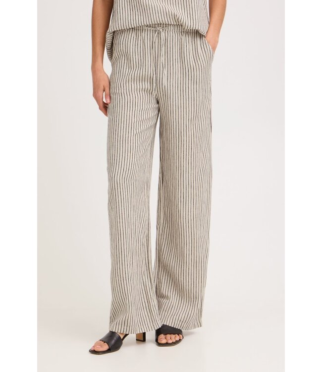 b.young BYFALAKKA dames broek Rainy Day Stripe linnenmix wide leg met elastische taille