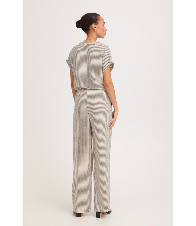 b.young BYFALAKKA dames broek Rainy Day Stripe linnenmix wide leg met elastische taille