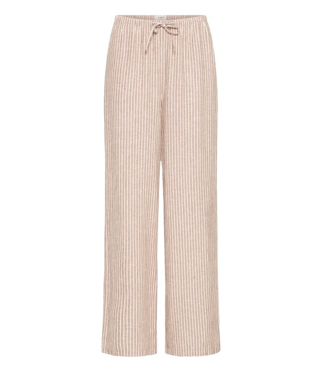 b.young BYFALAKKA dames broek Woodsmoke Stripe linnenmix wide leg met elastische taille