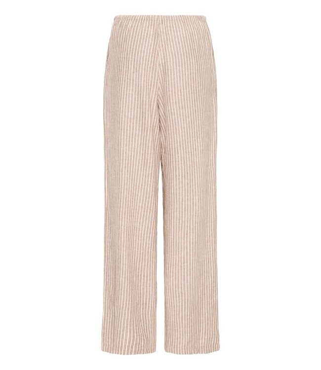 b.young BYFALAKKA dames broek Woodsmoke Stripe linnenmix wide leg met elastische taille
