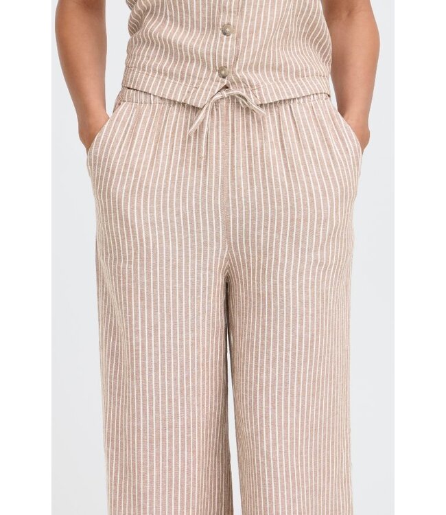 b.young BYFALAKKA dames broek Woodsmoke Stripe linnenmix wide leg met elastische taille