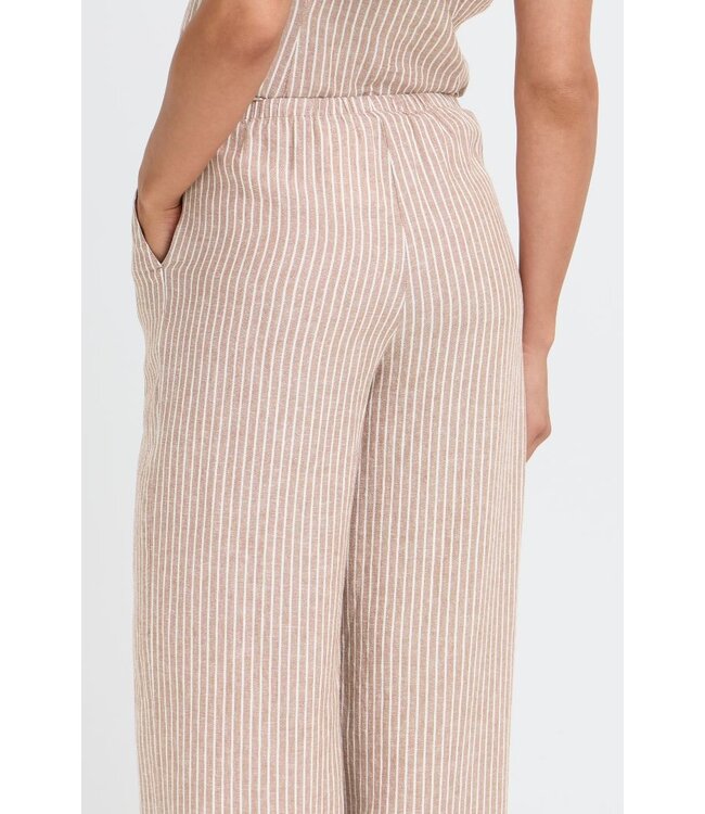 b.young BYFALAKKA dames broek Woodsmoke Stripe linnenmix wide leg met elastische taille