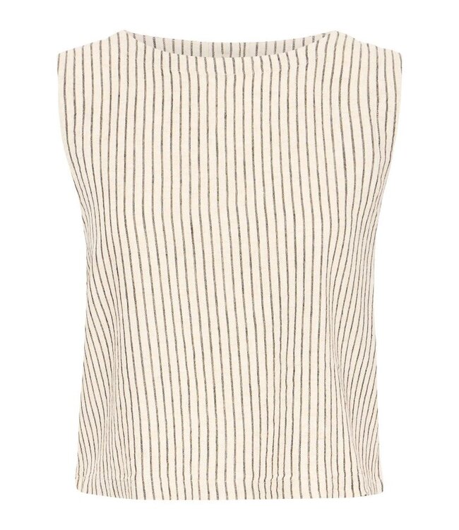 b.young BYFALAKKA dames top Rainy Day Stripe linnenmix mouwloze blouse met knopen achteraan