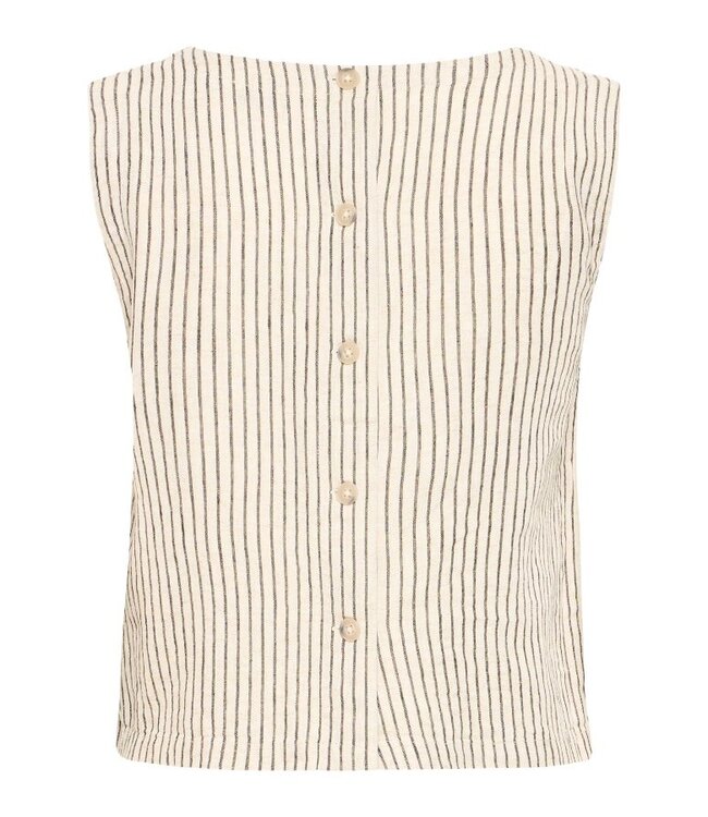 b.young BYFALAKKA dames top Rainy Day Stripe linnenmix mouwloze blouse met knopen achteraan