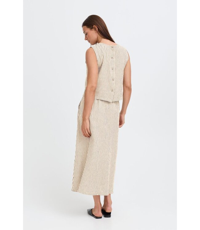 b.young BYFALAKKA dames top Rainy Day Stripe linnenmix mouwloze blouse met knopen achteraan