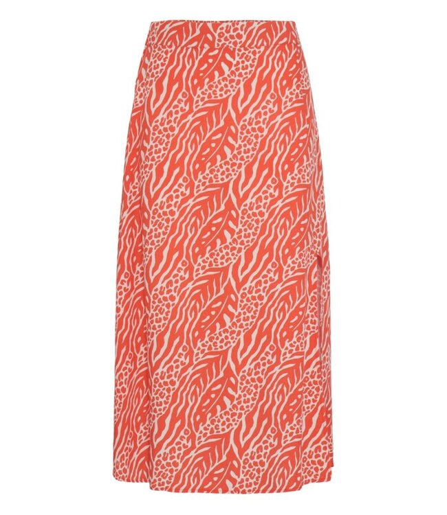 b.young BYMMJOELLA dames midi rok Nature Vibes Fiesta oranje print A-lijn ECOVERO viscose