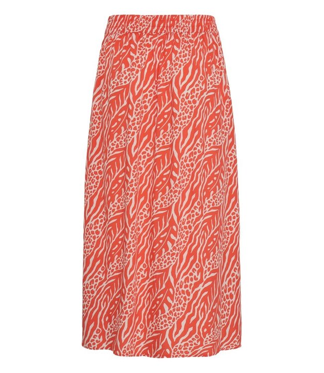 b.young BYMMJOELLA dames midi rok Nature Vibes Fiesta oranje print A-lijn ECOVERO viscose