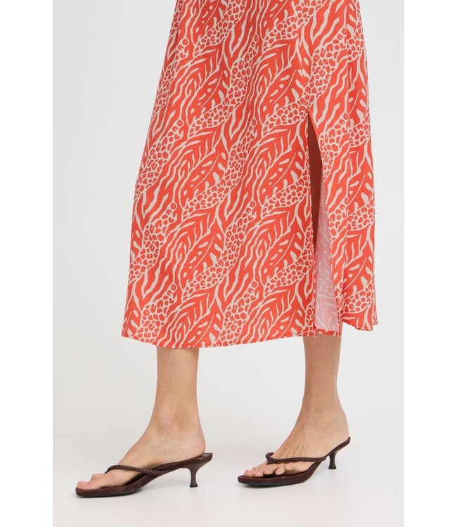 b.young BYMMJOELLA dames midi rok Nature Vibes Fiesta oranje print A-lijn ECOVERO viscose