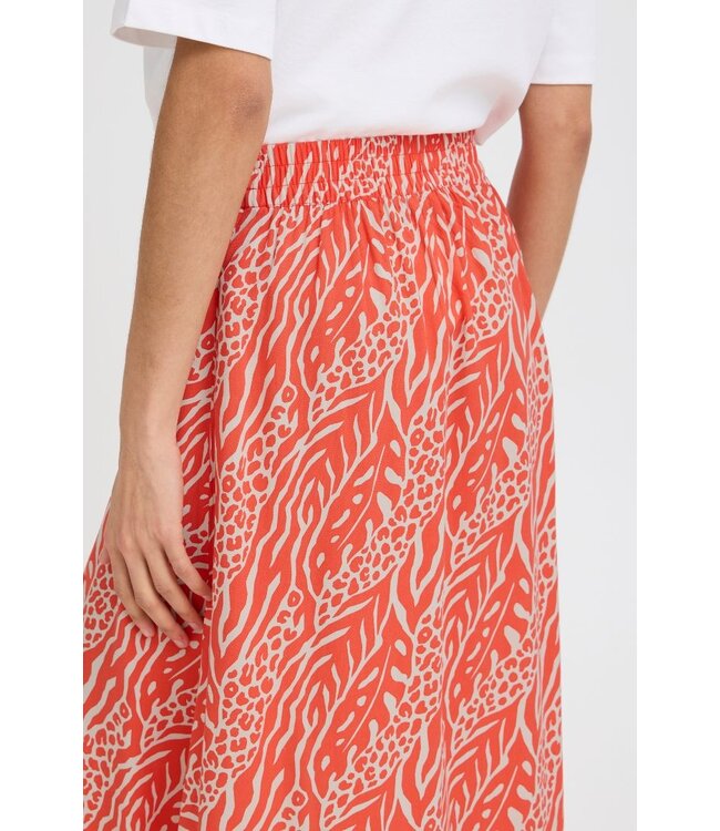 b.young BYMMJOELLA dames midi rok Nature Vibes Fiesta oranje print A-lijn ECOVERO viscose