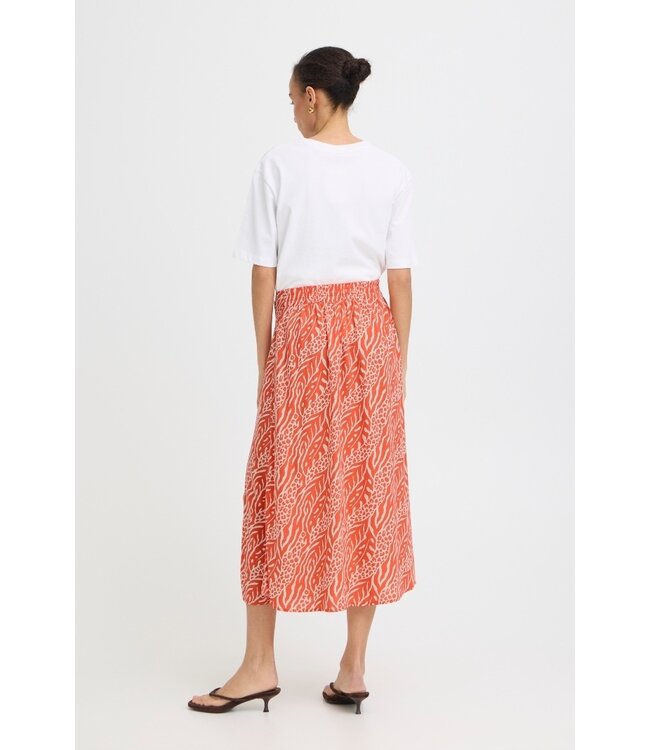 b.young BYMMJOELLA dames midi rok Nature Vibes Fiesta oranje print A-lijn ECOVERO viscose