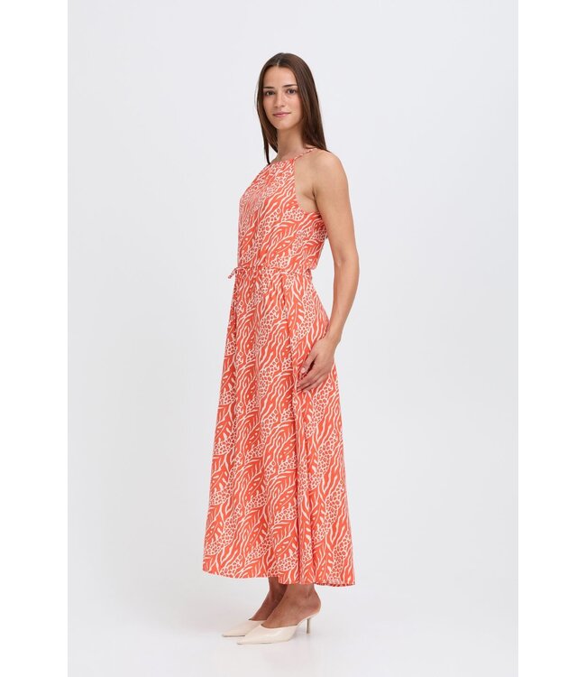 b.young BYMMJOELLA dames maxi jurk met Nature Vibes Fiesta oranje print