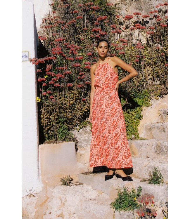 b.young BYMMJOELLA dames maxi jurk met Nature Vibes Fiesta oranje print