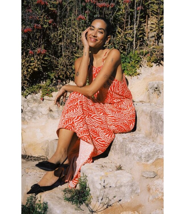 b.young BYMMJOELLA dames maxi jurk met Nature Vibes Fiesta oranje print