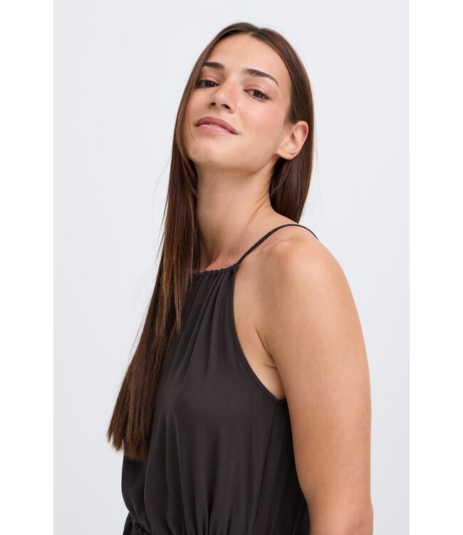 b.young BYMMJOELLA Slip Dress Meteorite - Dames maxi jurk in zwart met fijne bandjes en elegante A-lijn pasvorm