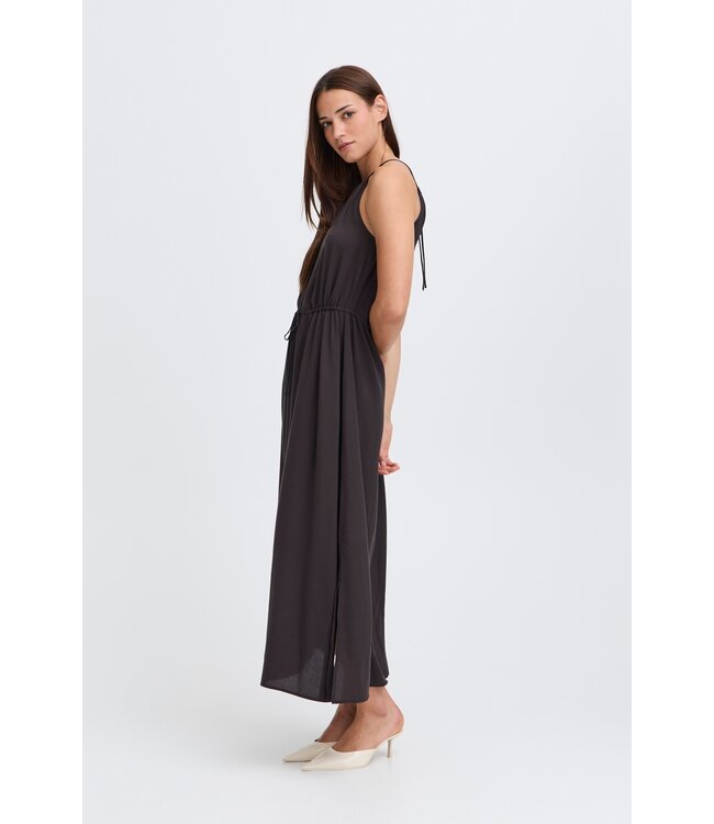 b.young BYMMJOELLA Slip Dress Meteorite - Dames maxi jurk in zwart met fijne bandjes en elegante A-lijn pasvorm
