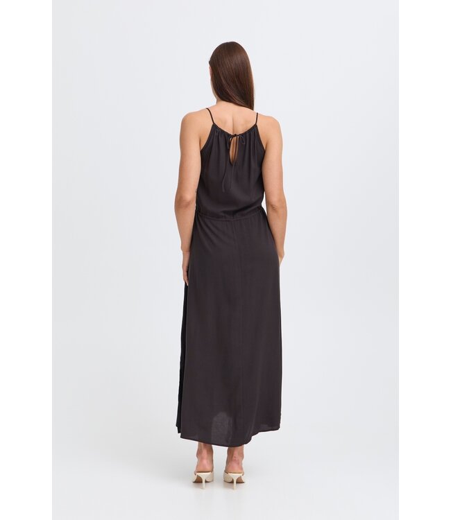 b.young BYMMJOELLA Slip Dress Meteorite - Dames maxi jurk in zwart met fijne bandjes en elegante A-lijn pasvorm
