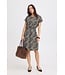 b.young BYMMJOELLA O-Neck Dress Dames jurk met zwart-witte print en korte kapmouwen