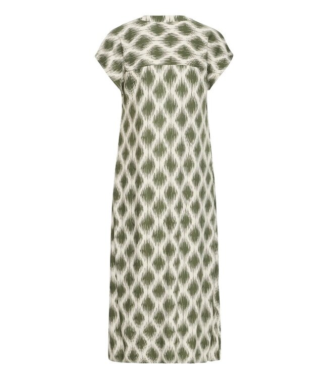b.young BYMMJOELLA Dress 3 - Dames midi jurk met groen-beige print en korte kapmouwen
