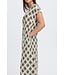 b.young BYMMJOELLA Dress 3 - Dames midi jurk met groen-beige print en korte kapmouwen