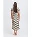 b.young BYMMJOELLA Dress 3 - Dames midi jurk met groen-beige print en korte kapmouwen