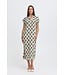 b.young BYMMJOELLA Dress 3 - Dames midi jurk met groen-beige print en korte kapmouwen