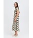 b.young BYMMJOELLA Dress 3 - Dames midi jurk met groen-beige print en korte kapmouwen