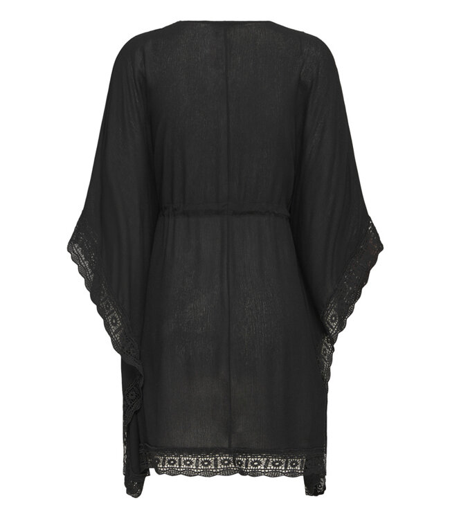 b.young BYVEVA Beach Cover - Dames zwarte strandponcho met kantdetails en strikkoord in de taille